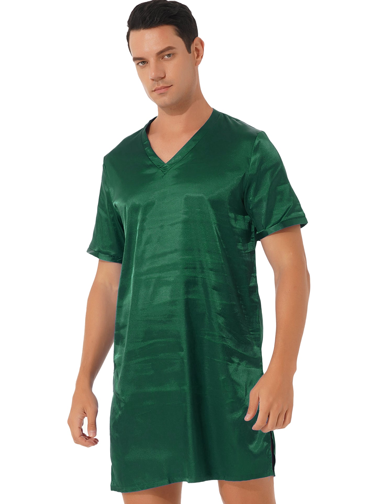 Damen Herren Seidensatin Pyjamas Schlafanzug Kurzarm Nachthemd Kimono Bademantel Schlafrock Morgenmantel Sommer Nachthemd Homewear