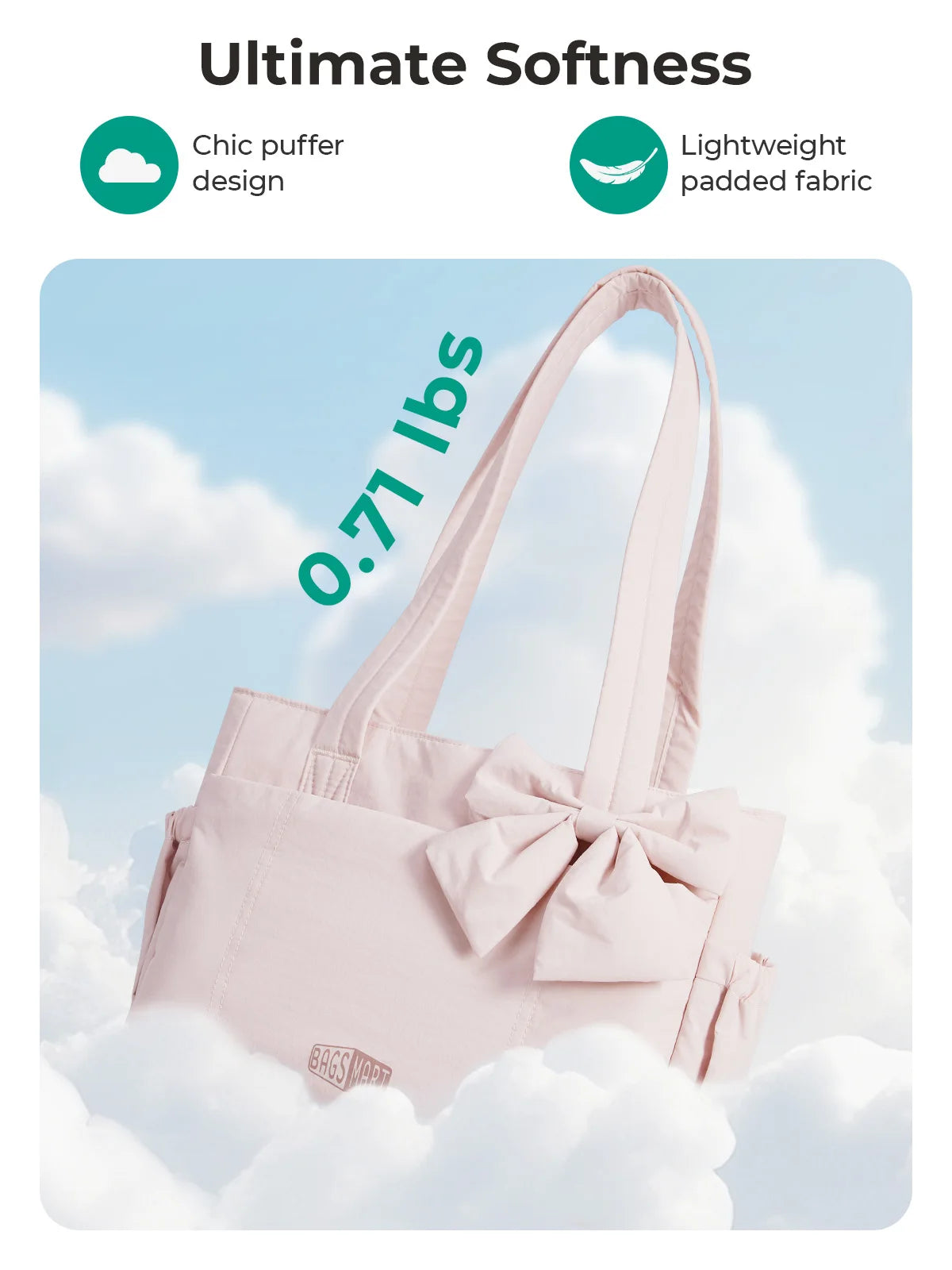 BAGSMART Sac fourre-tout trois tailles avec plusieurs poches, sac à main gonflé, sac à bandoulière décontracté, sac fourre-tout grande capacité