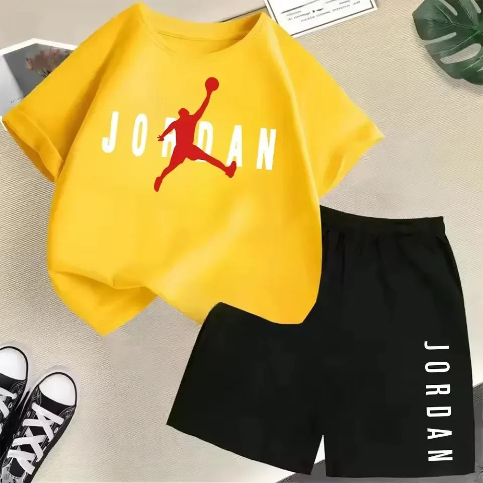 Sommer Kurzarm Kinder Set Slam Dunk Master Muster Print Sport T-Shirt + Shorts 2-teiliges Set Kinder Jungen Mädchen Mode Trainingsanzug