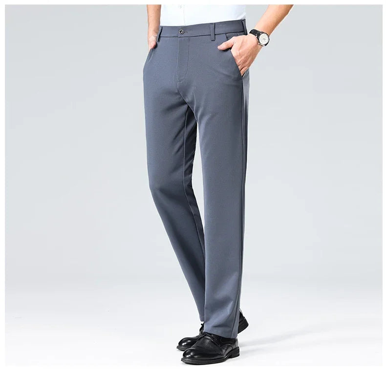 Pantalon Homme Printemps Été Coupe Droite Fin Costume de Ville Habillé Travail Décontracté Business Noir Rouge Vin Pantalon Long