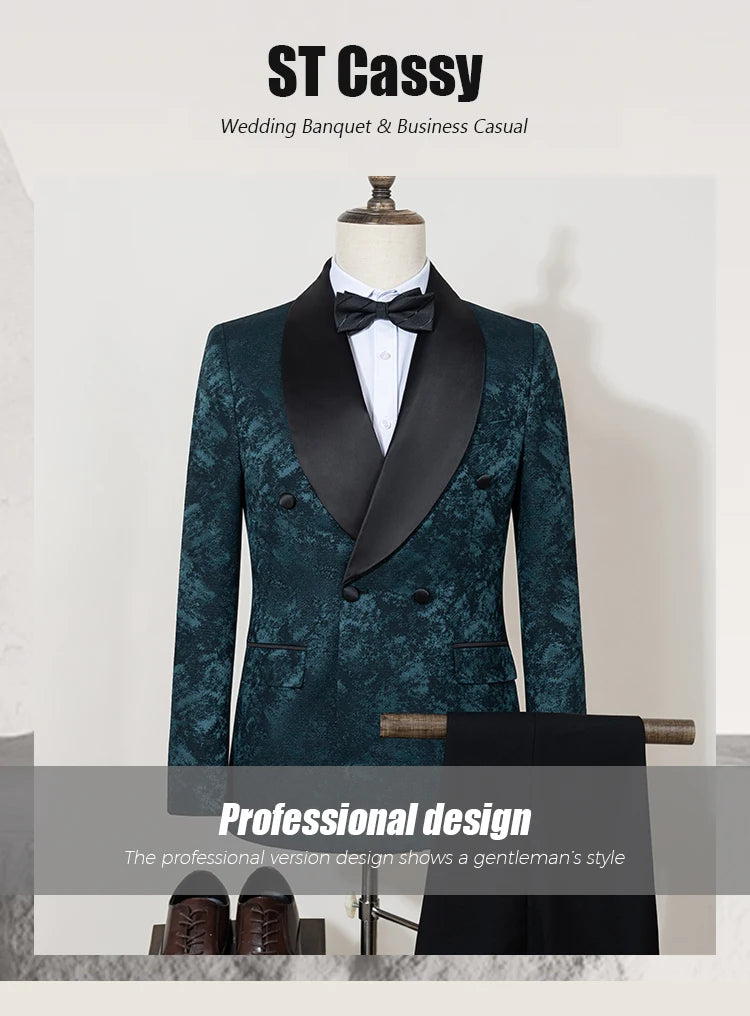 Luxus 2-teiliger Anzug Herren Party Outfit High-End Zweireiher Business Casual Anzug Bräutigam Hochzeitskleid Schalkragen