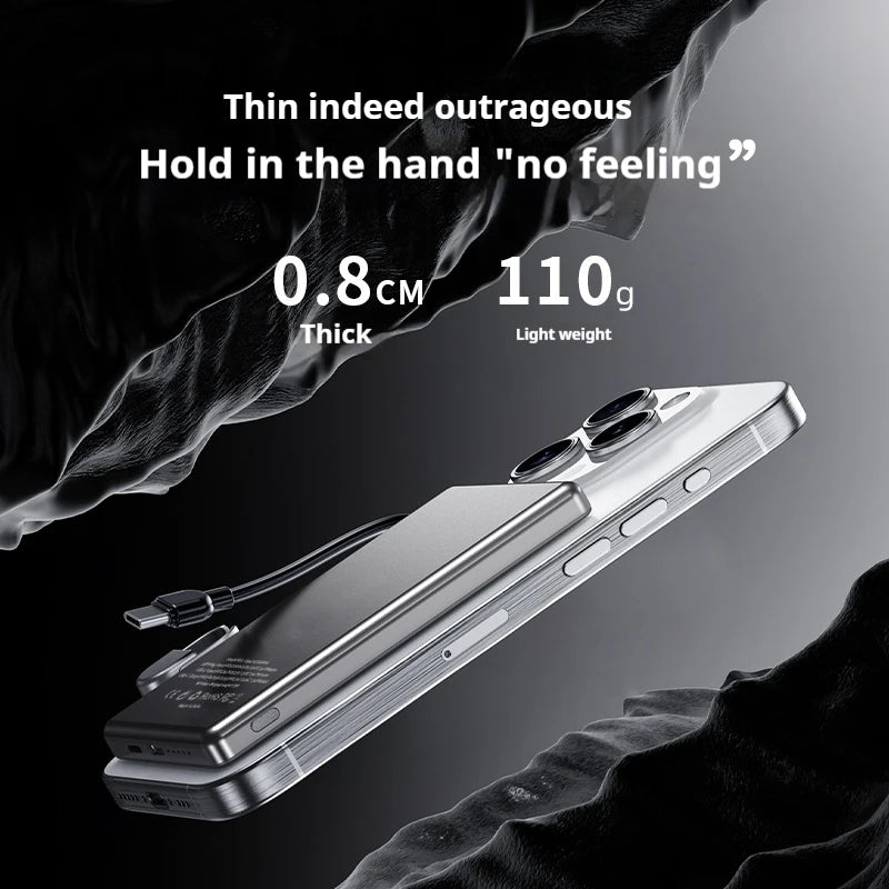 Ultra-Thin 5000mAh Portable Power Bank 20W Fast Charging Wired & Wireless Alloy Shell for iPhone