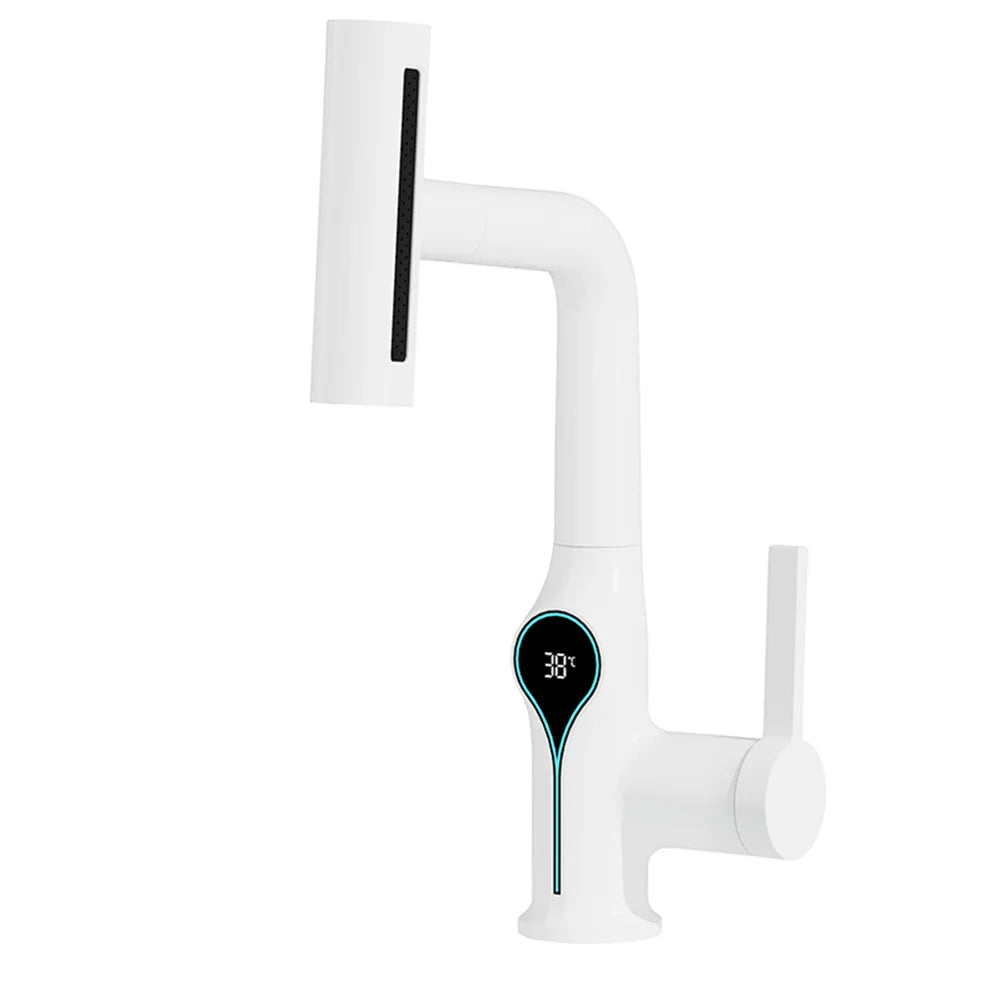 Robinet de lavabo numérique avec affichage de la température Cascade, pulvérisateur à jet relevable haut et bas, mélangeur chaud/froid pour salle de bain