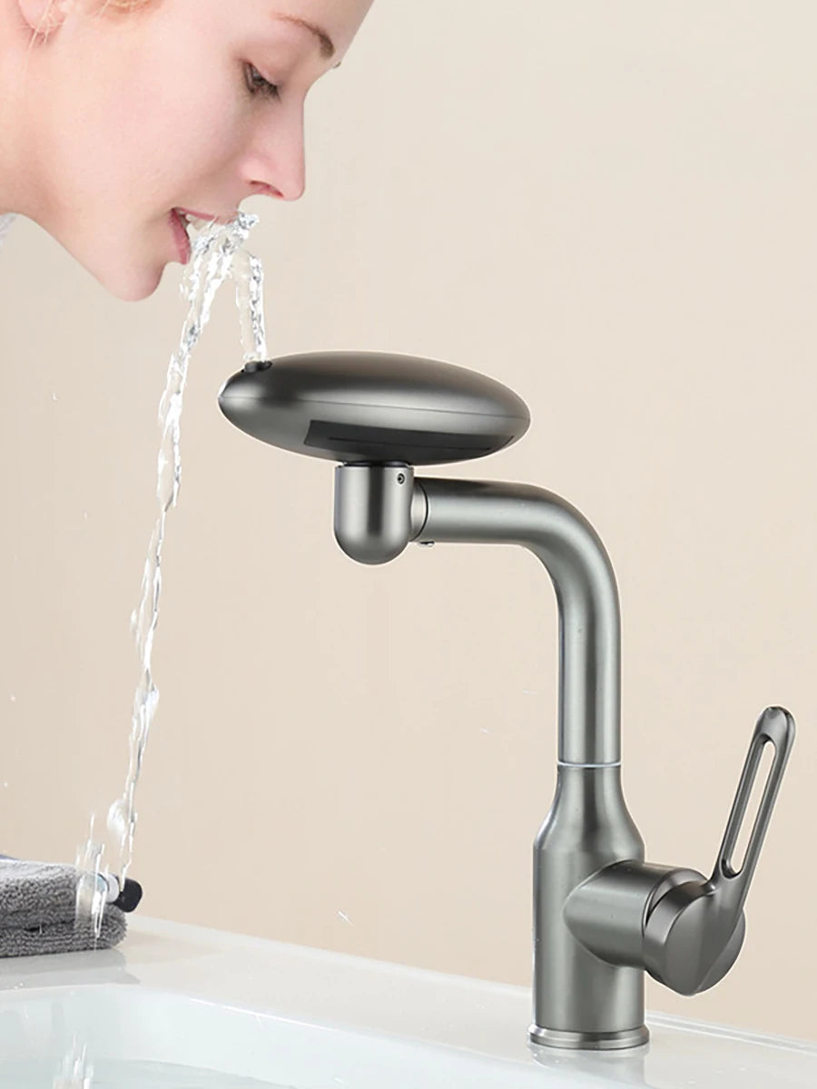 Robinet de lavabo cascade multifonctionnel 4 modes de sortie d'eau Robinet pulvérisateur Rotation à 360°, mélangeur d'eau chaude et froide pour salle de bain