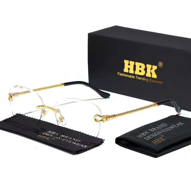 HBK Rahmenlose Metall Sonnenbrille Herren Wellenform geschnitten Sonnenbrille für Damen Reise Shopping Brille UV400 Sommer Stil