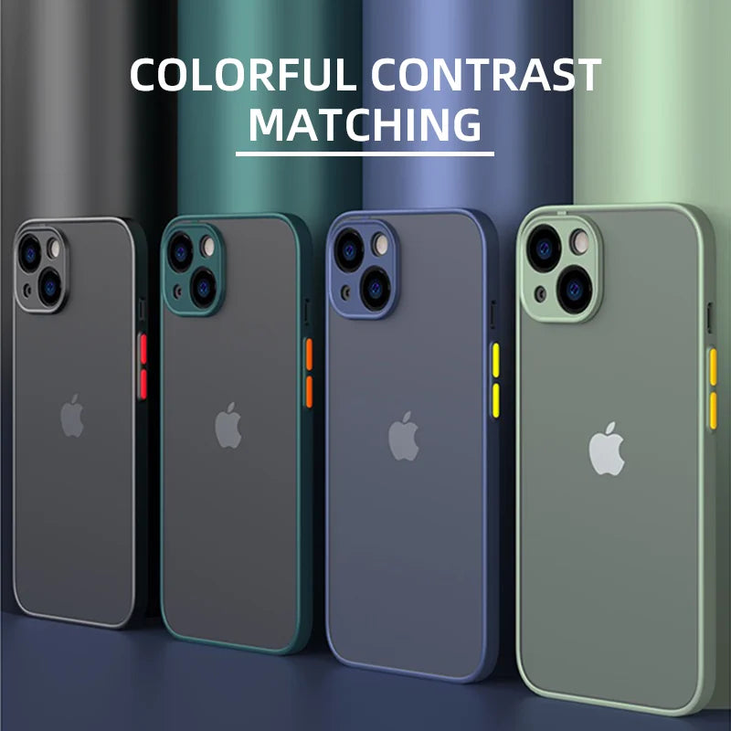 Shockproof Armor Matte Case For iPhone 14 13 12 11 Pro Max XR XS X 6 7 8 Plus SE Mini Silicone Bumper Clear Hard PC Cover Capa