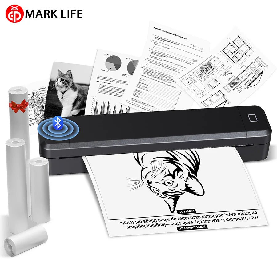 Marklife A4 Thermal Printer Portable Bluetooth Printer For PDF Photos Document Printing Machine For Office Work Home School X8