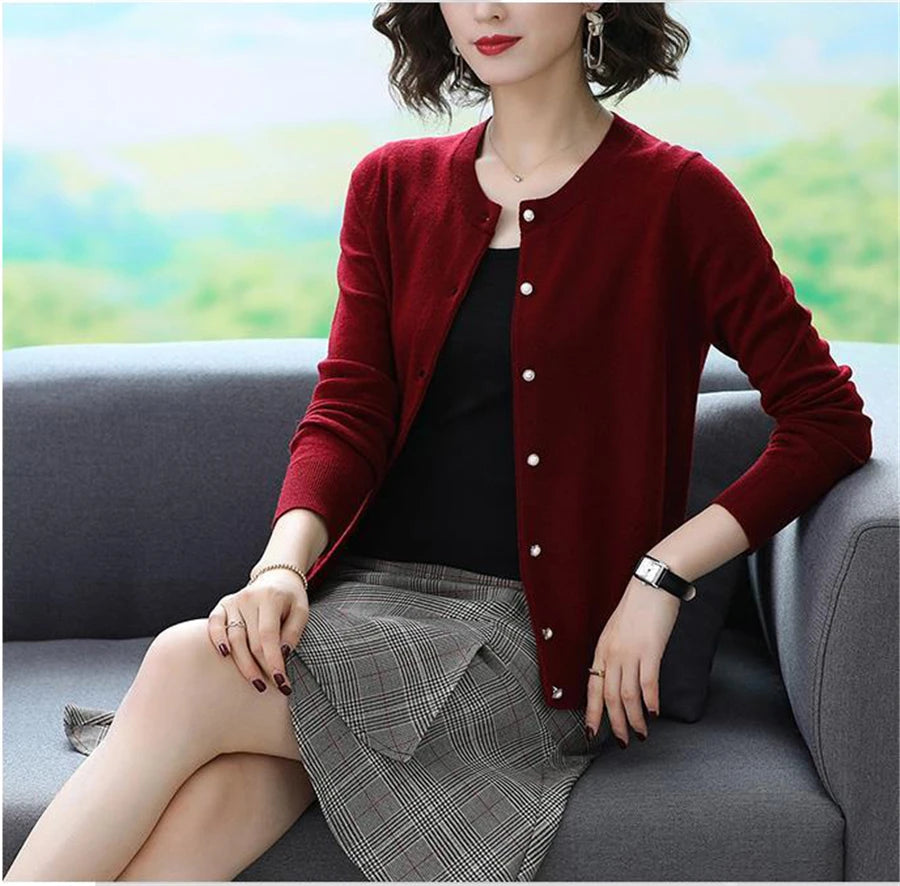 Spring Fall Slim Knit Cardigans Jacket Women Casual Korean Sweater Coats O-neck Knitwear Gilet Basic Single Breasted Malhas Tops