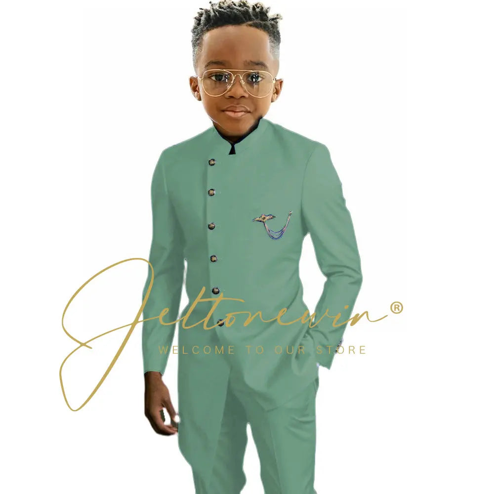 Königsblaues afrikanisches Design Jungen-Anzüge Set für Hochzeit Formeller Smoking Kinder Kostüm Klavieraufführung Maßgeschneiderte Kinder