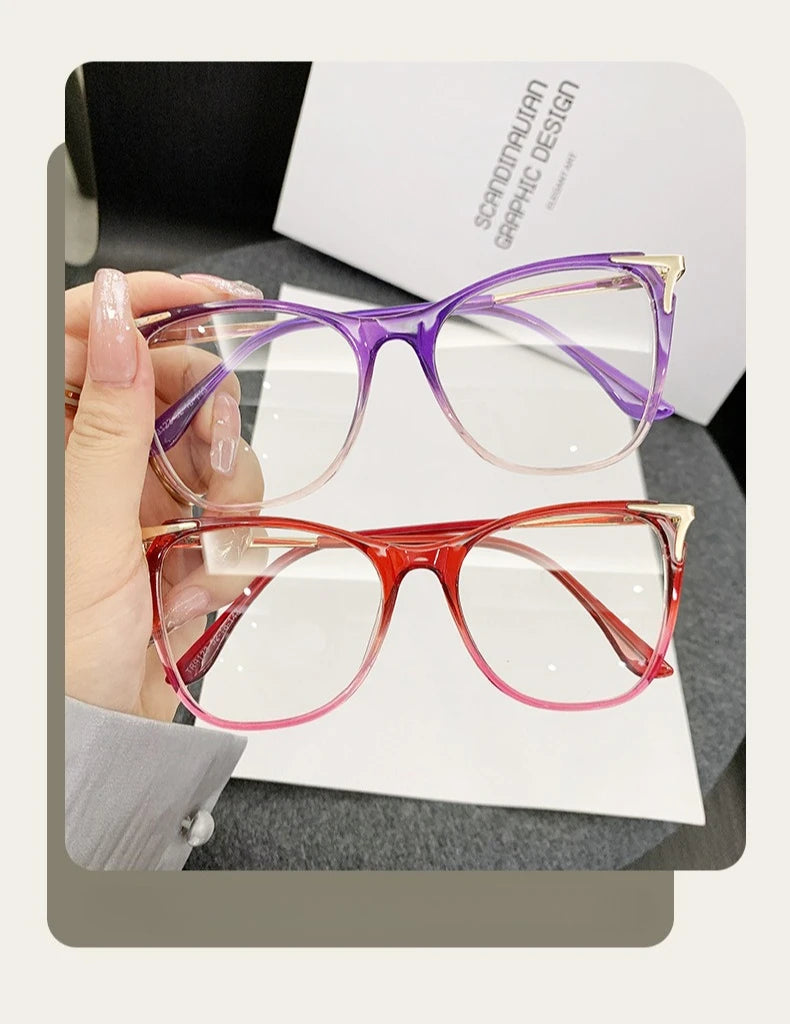 Retro Katzenaugen Anti-Blaulicht Brille für Damen, große Brillengestelle, Flachlichtbrillen, Outdoor Reise Deko Brillen