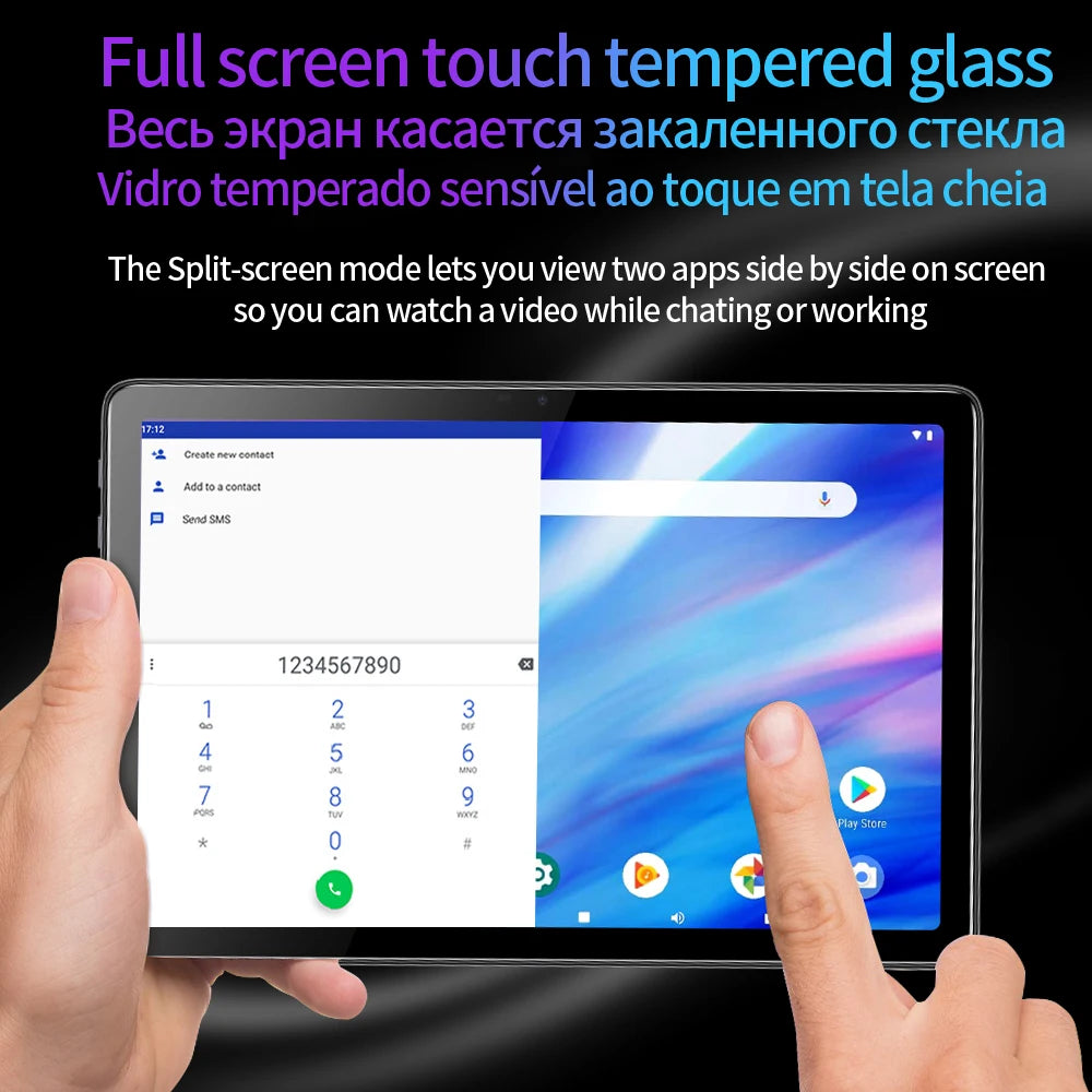 10.1-inch Octa Core Tablets 4GB+64GB ROM Google Play Dual SIM Phone Call, WiFi, Bluetooth, 6000mAh Battery, with Protective case