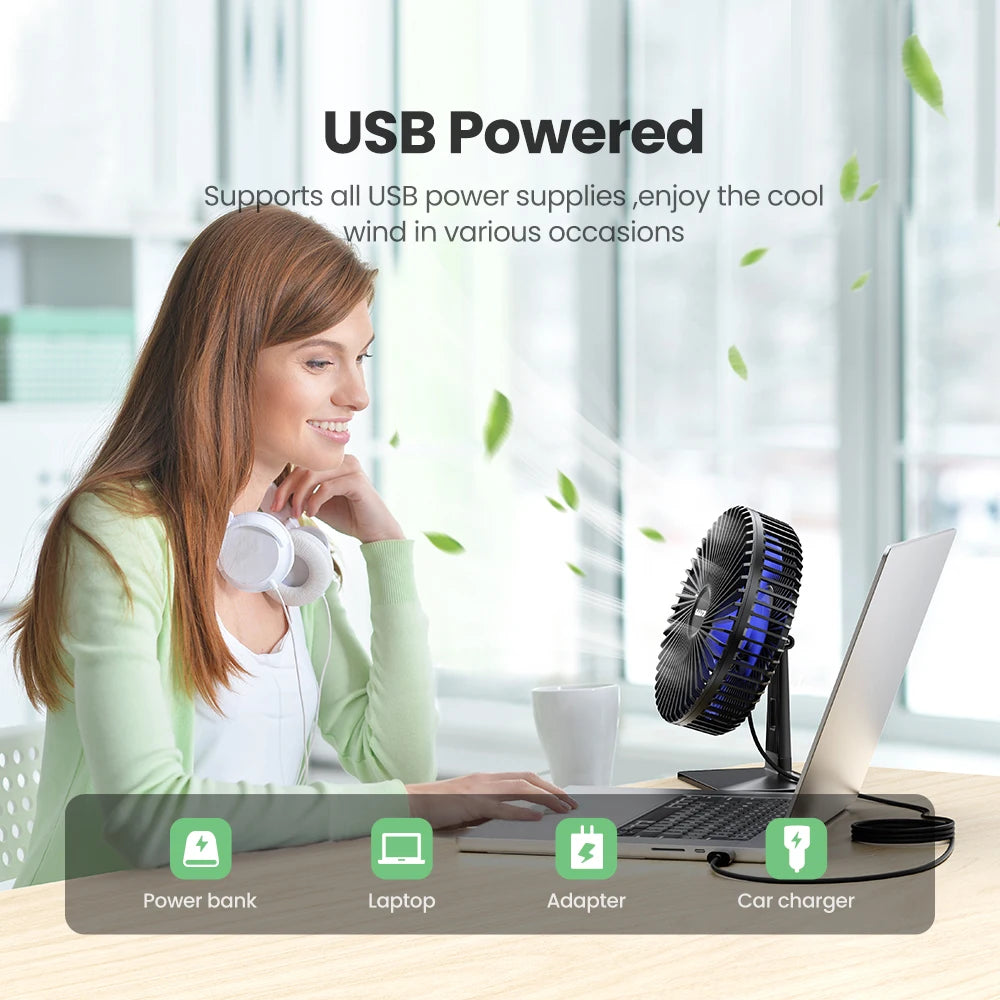 GAIATOP Schreibtischventilator Tragbarer USB Ventilator 90° Verstellbarer Kühlventilator Leise 3-Stufen-Einstellung Ultra Leise Geeignet für Zuhause, Schreibtisch, Büro