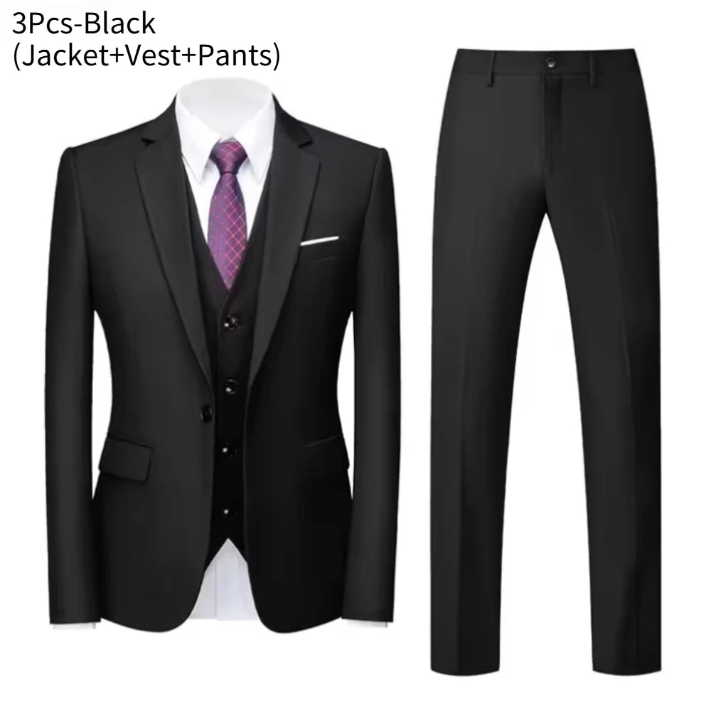 Suits For Men 3 Pieces Set Elegant Wedding  Fashion Classic Full Jackets Vest Pants Blazers Outfit 2025 Formal Costume
