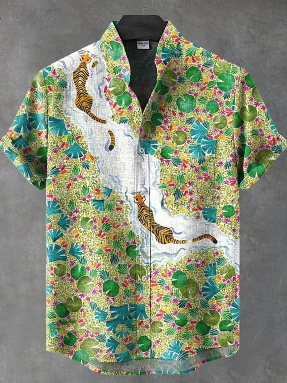 Chemise d'été à manches courtes pour homme, style streetwear, associée à un cardigan en lin imprimé en 3D, col montant tendance et haut respirant