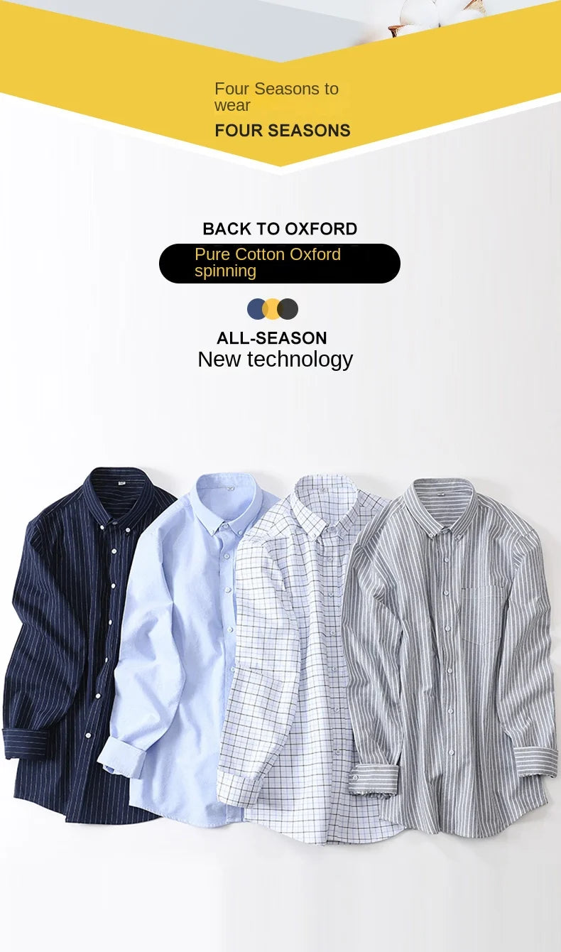 100-220 catties Plus Size Men's Shirt 100% Cotton Long Sleeve Business Casual All Oxford Spinning Plus Size Plaid Shirt