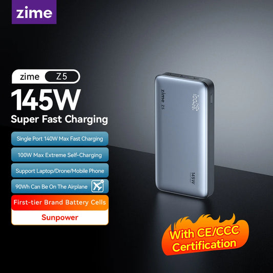 zime Z5 145W PowerBank 25000mAh PD Fast Charging High-wattage Portable Charger For Laptops And Phones With External Battery