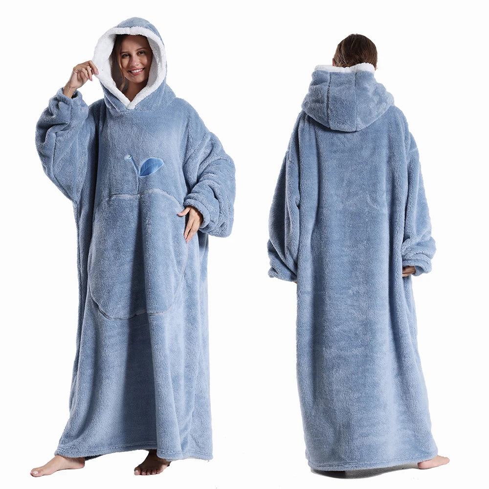 Couvertures Portables Extra Longues Hiver Flanelle Couverture à Capuche avec Manches Longues Hommes Femmes Couverture Douce et Confortable pour Adultes
