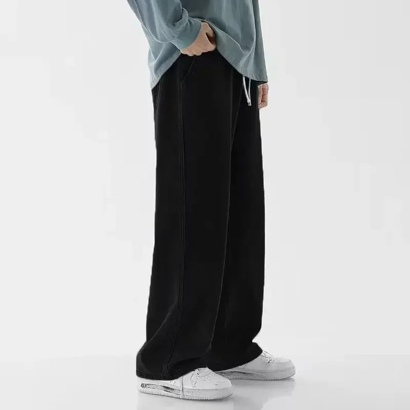 Jeans Homme Marque 2025 Version Coréenne Pantalon Décontracté Étudiant Streetwear Droit Ample Large Jean Baggy Noir Gris Bleu