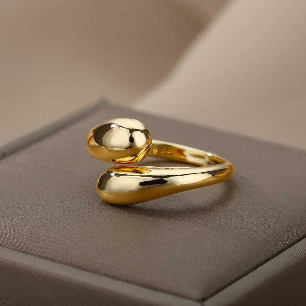 Edelstahlringe für Damen 2024 Trend Offener Goldfarbener Doppelperlenring Hochzeit Ästhetischer Schmuck Paar Geschenk anillos