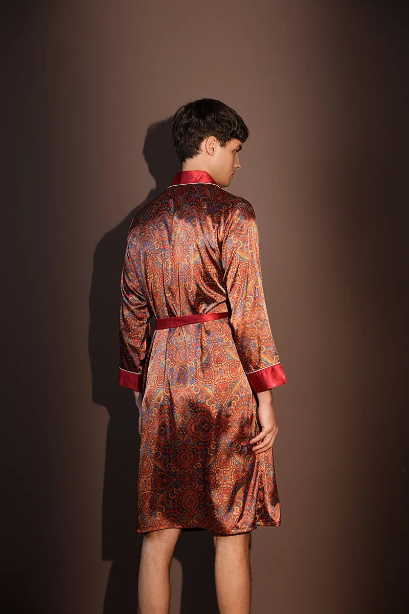Peignoir d'été fin pour hommes, Robe de nuit de haute qualité, Peignoir une pièce, Vêtements d'intérieur masculins, Pyjama en soie glacée imprimé de grande taille pour homme, printemps