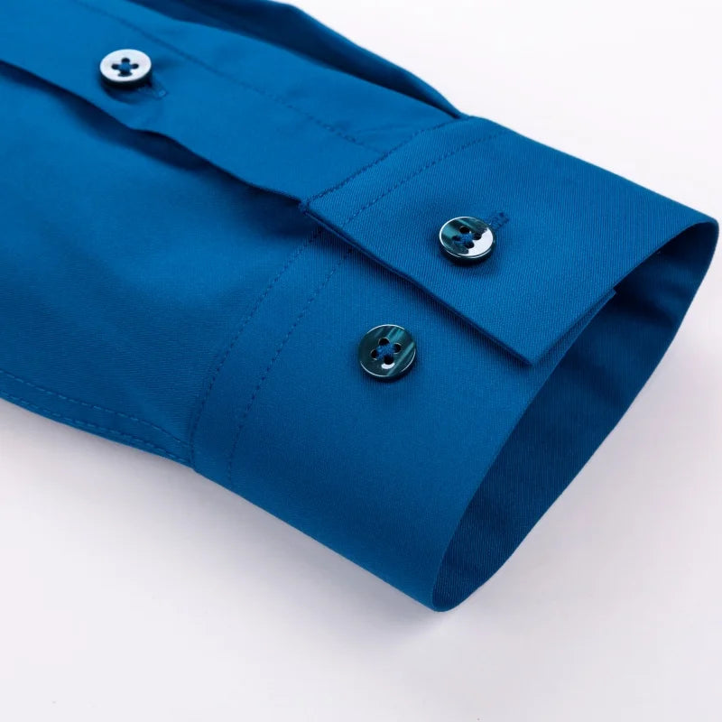 Chemise de Travail Blanche Homme en Fibre de Bambou Bleue 8XL Manches Longues Bureau Affaires Anti-rides Infroissable Décontractée