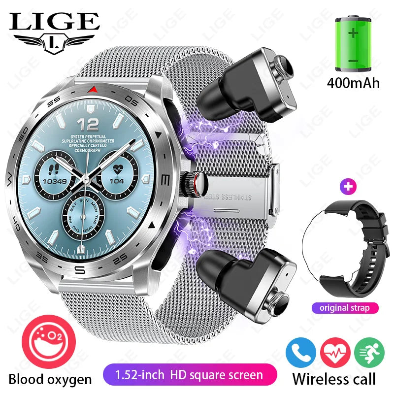 LIGE Avec écouteurs Bluetooth Casque Smartwatch Femme Moniteur d'activité Montre de sport Homme Étanche Montre intelligente Écran AMOLED