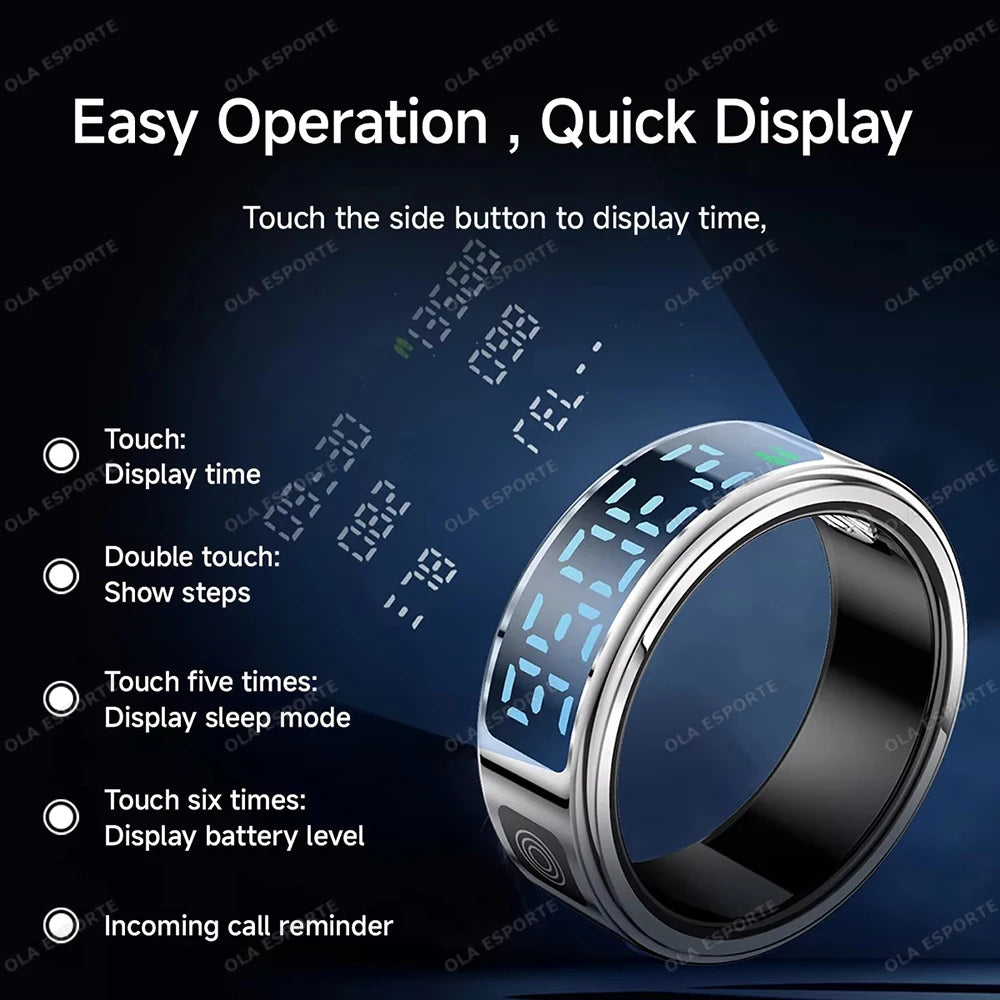 New LED Display Screen Smart Ring 5ATM Waterproof Heart Rate Sleep Multi Function Fitness Sports Rings Pedometer Men's women's