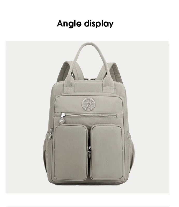 Fashion Multi-pocket Woman's Backpack Soft Handle Solid Color Nylon Travel Backpack Lightweight Casual School Backpacks