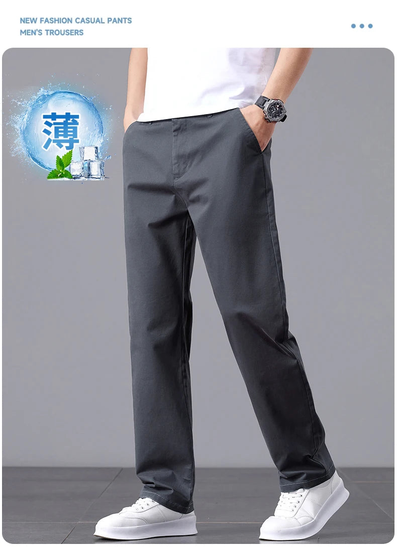 2025 Stretch Herrenhose Straight Fit Baumwolle Golfhose Herren Frühling Sommer Anzughose Büro Arbeit Freizeit Schwarz Marineblau Khaki