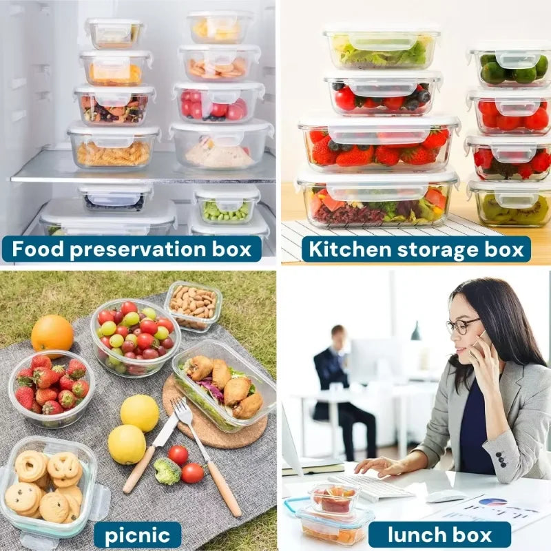 Boîte alimentaire en verre, préparation de repas, boîte à lunch hermétique, compatible micro-ondes, four, congélateur et lave-vaisselle