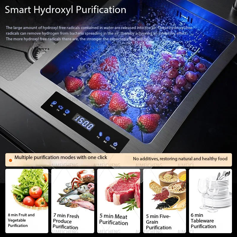 Grand évier de cuisine double intelligent SUS3004 Purification des fruits et légumes Catalyseur d'eau Élimination des résidus de pesticides Appareil ménager