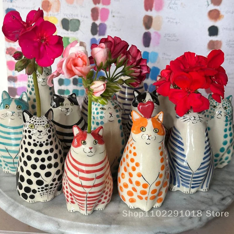 Vase | Harzkatzenvase mit Tupfen für Katzenliebhaber