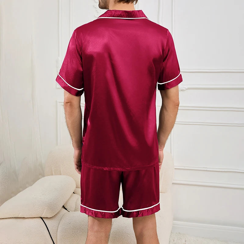 Herren-Pyjama-Set mit Karodruck, Kurzarm-Revers-Oberteil und elastische Shorts, bequem, perfekt für Sommer-Schlafanzüge und Loungewear