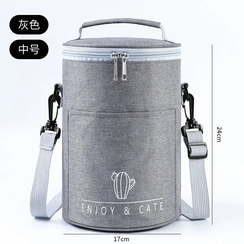 Große runde Thermische Lunchtasche Verdickte Aluminiumfolie Isolierte Bento-Tasche mit Reisbehälter Wärmetasche Mahlzeitenbeutel Oxford T...