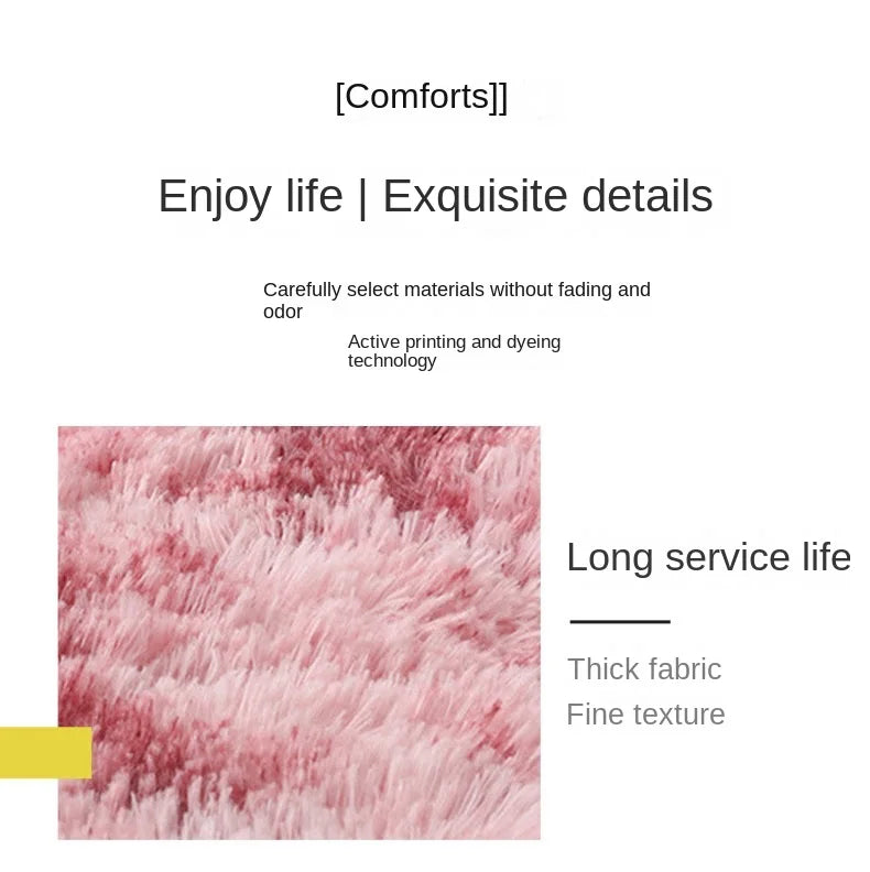 VIKAMA Simple Modern Silk Hair Tie-Dye Carpet Plush Soft Living Room Bedroom Bed Blanket Children's Room Non-Slip Floor Mat