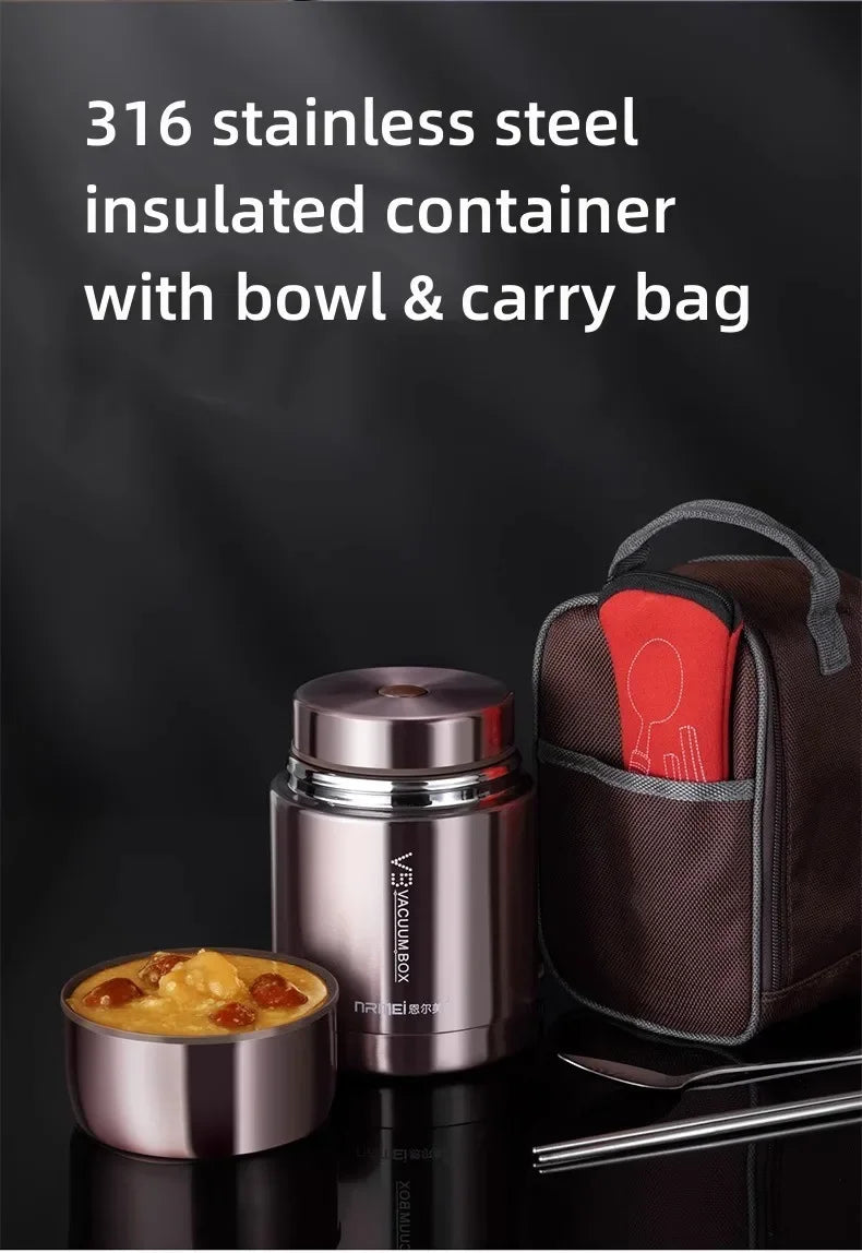 Thermos alimentaire 600/800/1000 ml, pot alimentaire isotherme sous vide en acier inoxydable 316 avec cuillère, boîte à lunch pour enfant avec sac de transport isotherme