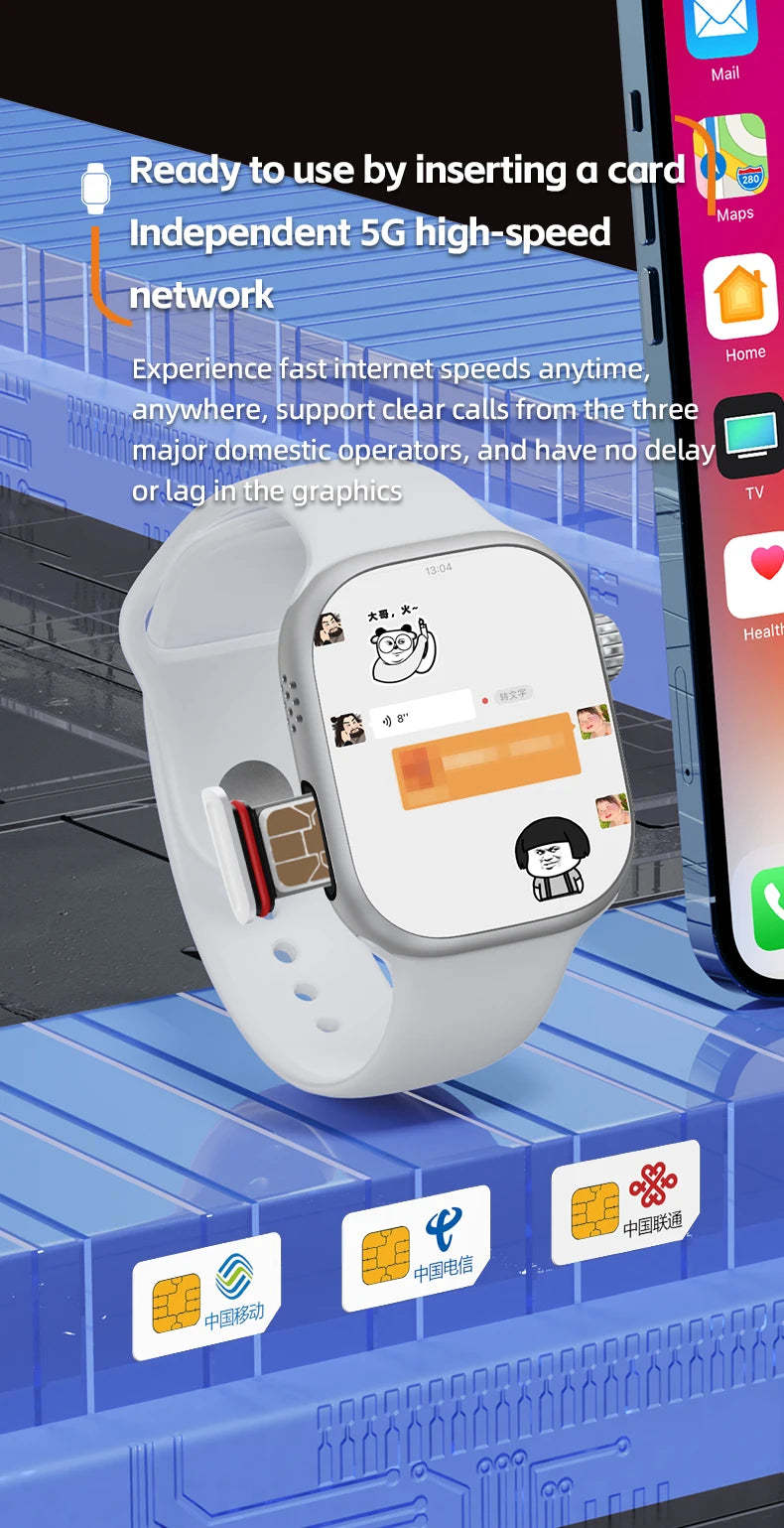 CD99 Uhr X 5G Smartwatch 2,29 Zoll AMOLED 5G LTE Smartwatch mit 180° drehbarer Kamera GPS WiFi SIM-Kartensteckplatz Gesundheitsüberwachung