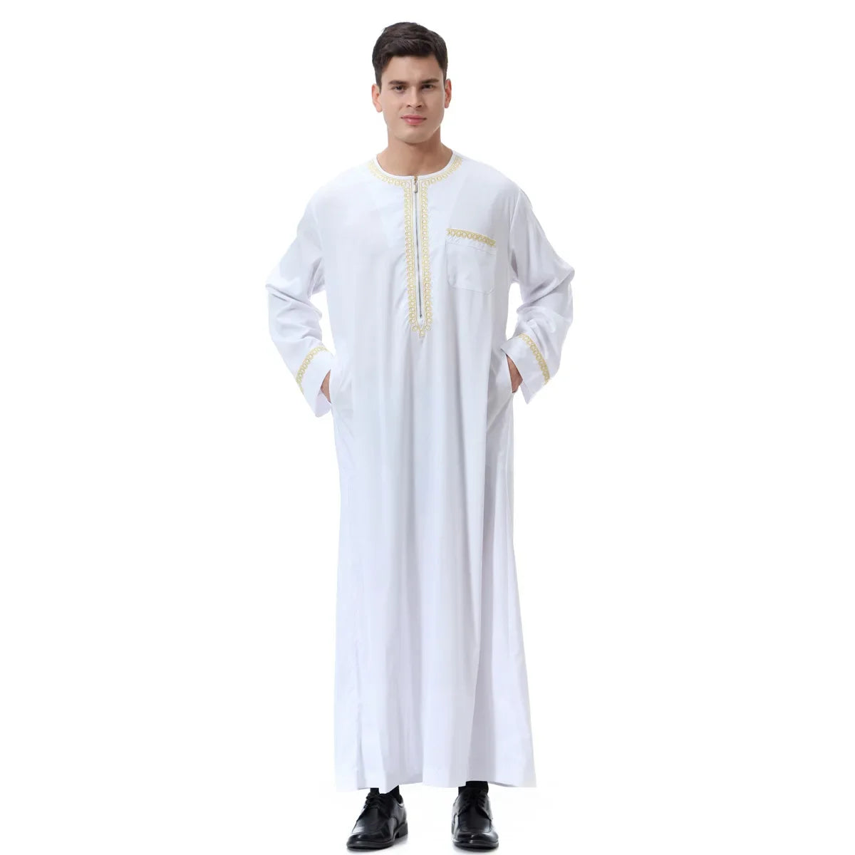 Jubba Thobe Homme Musulman Imprimé Fermeture Éclair Kimono Longue Robe Saoudienne Islamique Musulman Vêtements Abaya Caftan Islam Dubaï Robe Arabe