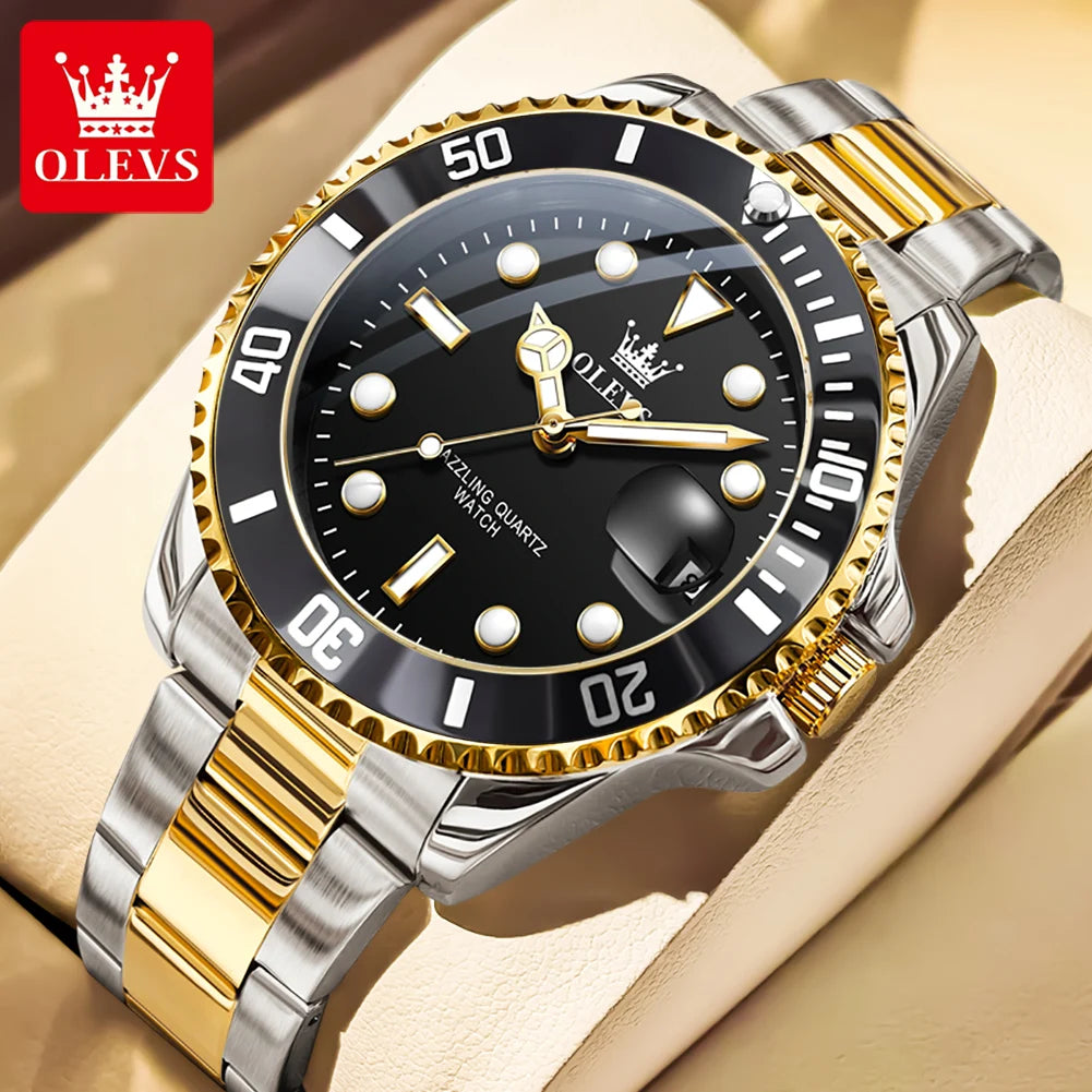 OLEVS 5885 Montre homme Marque originale Étanche Montre à quartz Bracelet en acier inoxydable Date automatique Montres cadeaux pour homme