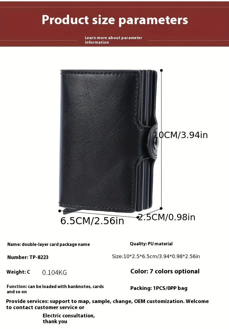 RFIDShieldPULather Automatic Pop-up Card Clamp,Double Aluminum Alloy Credit Card Wallet,With More than One Card Slots