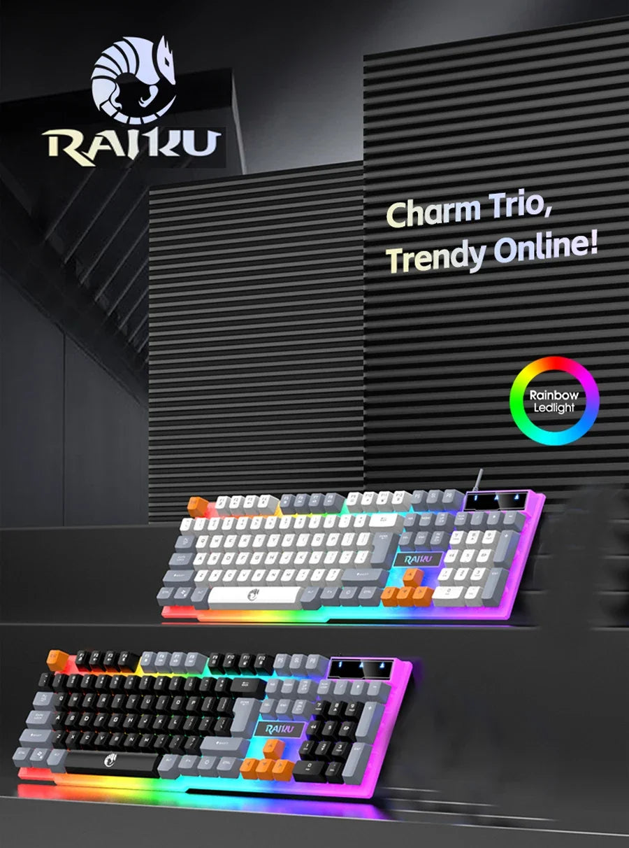 Clavier unique et souris de clavier RAIKU T26 Souris de clavier lumineuse trois tons Clavier de jeu tactile mécanique filaire
