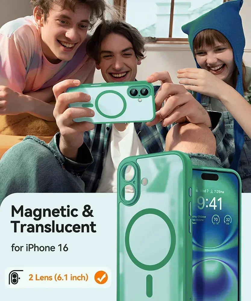 Für Magsafe Luxuriöse Panzerung Stoßfeste Hülle für iPhone 17 16 15 14 13 Pro Max Magnetische kabellose Ladeabdeckung Matt Durchscheinendes PC