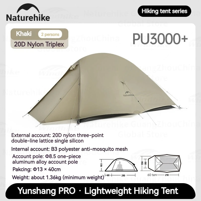 Naturehike Cloud Up Pro Tent 1/2/3 Person Lightweight 20D Nylon Waterproof Outdoor Camping Hiking Backpacking Ultralight Tent