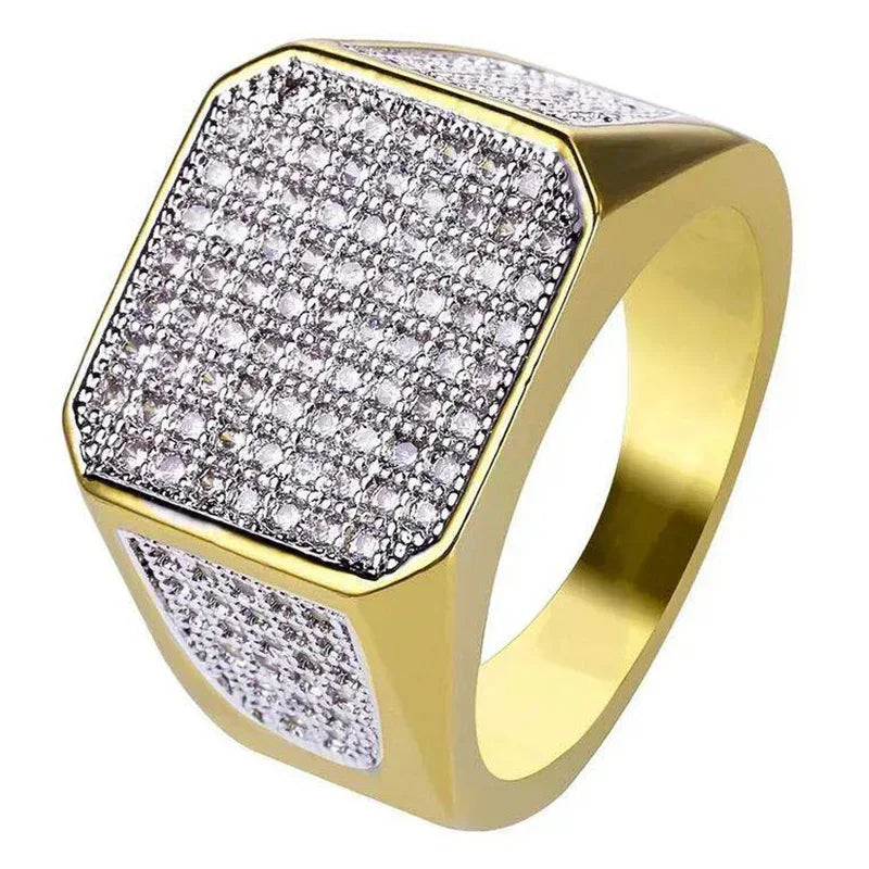 Nouvelles bagues brillantes en métal 2023 pour hommes, anneaux géométriques larges, chevalière carrée, style punk, bijoux fantaisie, vente en gros