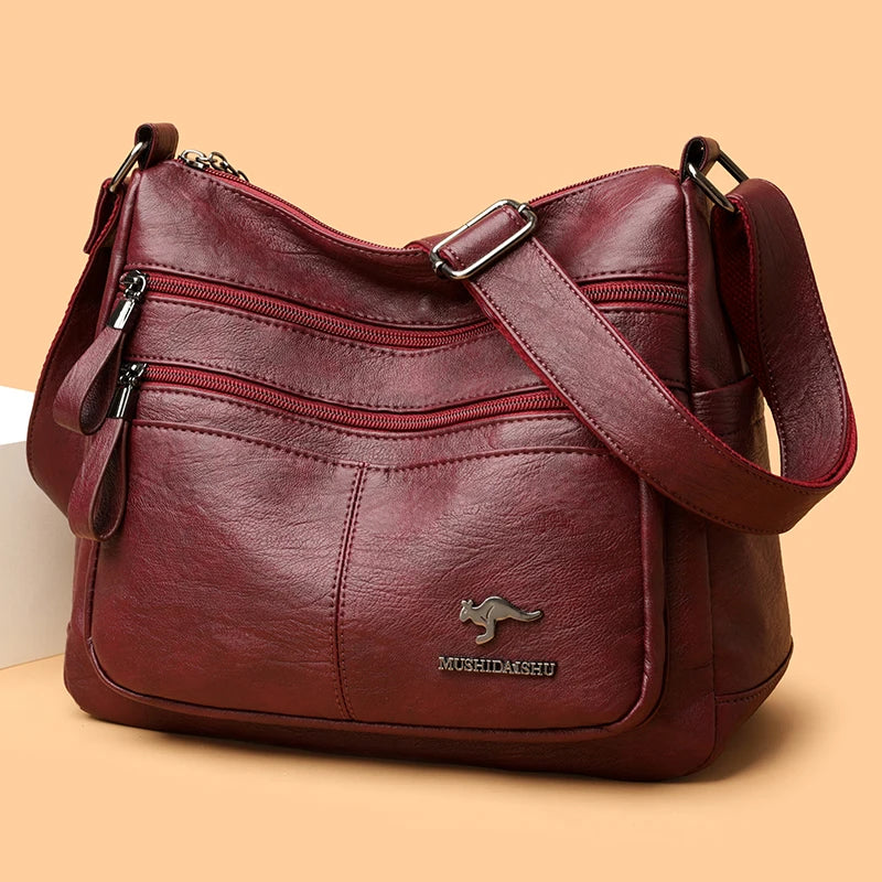 Sacs bandoulière en cuir souple Kangaroo pour femmes Sacs à bandoulière vintage multi-poches Designer Sacs messager décontractés pour dames Sac à main