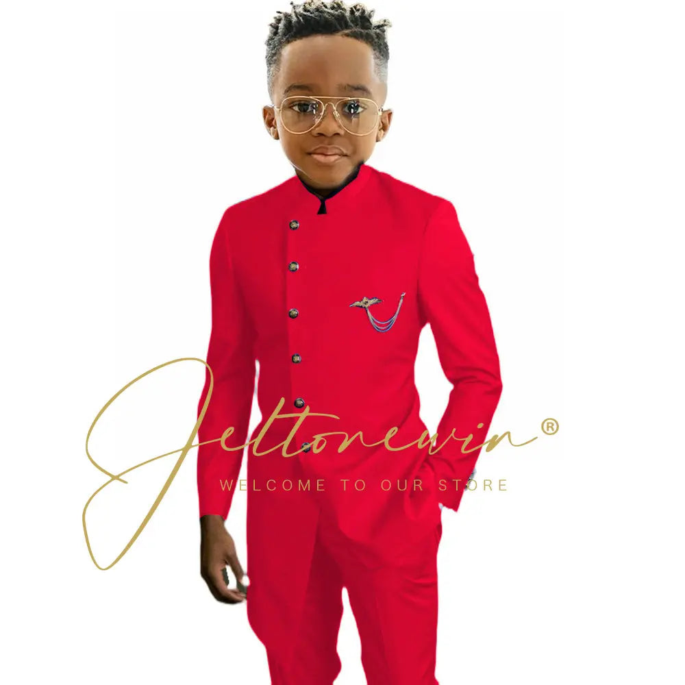 Königsblaues afrikanisches Design Jungen-Anzüge Set für Hochzeit Formeller Smoking Kinder Kostüm Klavieraufführung Maßgeschneiderte Kinder