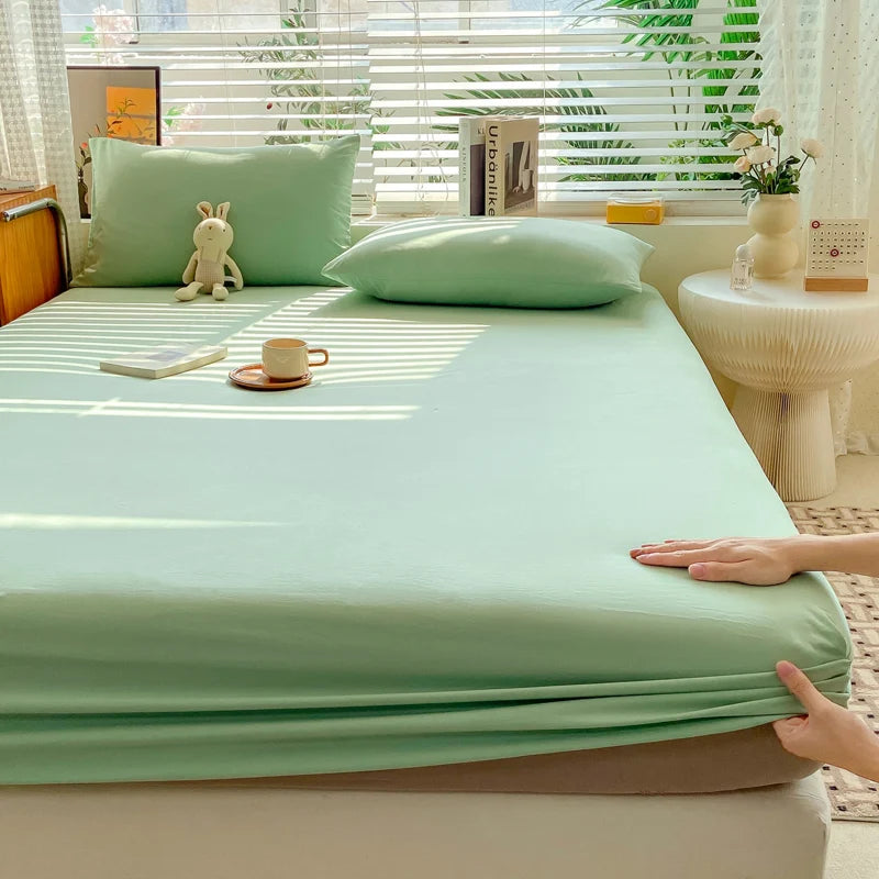 Drap-housse en coton doux avec élastiques, couleur unie, antidérapant, pour lit double, King, Queen, 140/160/200