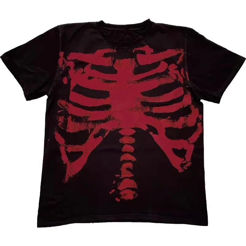AT Absurd Town Noir Rouge Tête de mort Gothique Goth Y2K Shibuya T-shirt à manches courtes Vêtements homme T-shirts graphiques