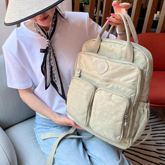 Mode Multi-Taschen Damen Rucksack Weicher Griff Einfarbig Nylon Reise Rucksack Leichte Lässige Schulranzen