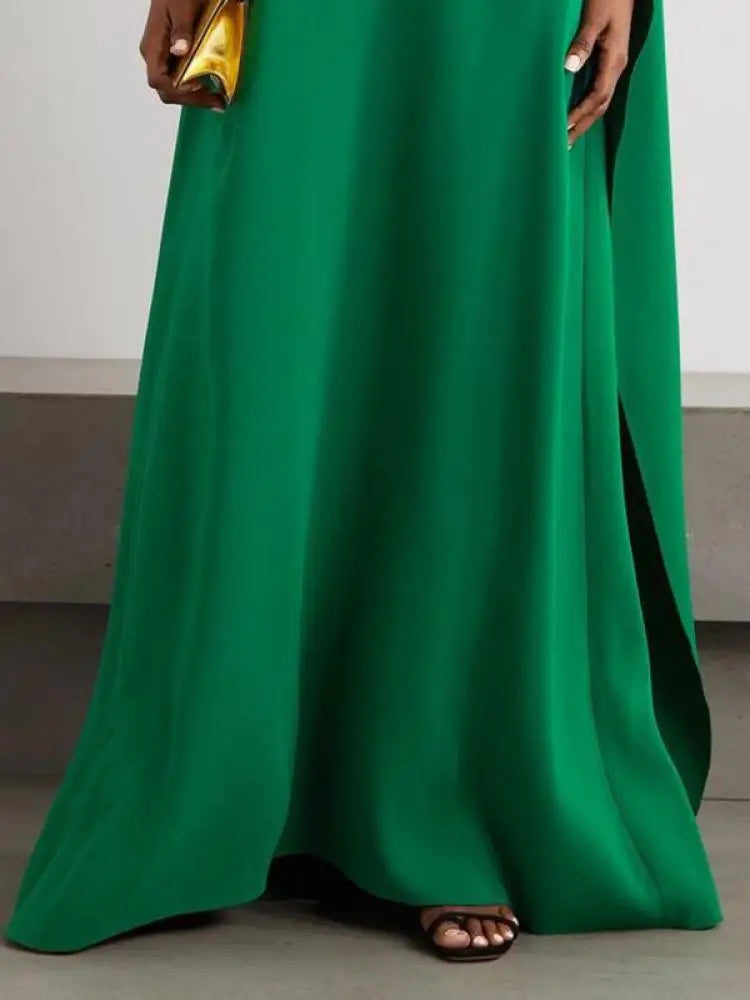 Onecozyday Damen Abendkleid Einfarbig Rundhals Asymmetrisches Bodenlanges Wickelkleid Frühling Sommer Neu Plissiertes Kleid 2024